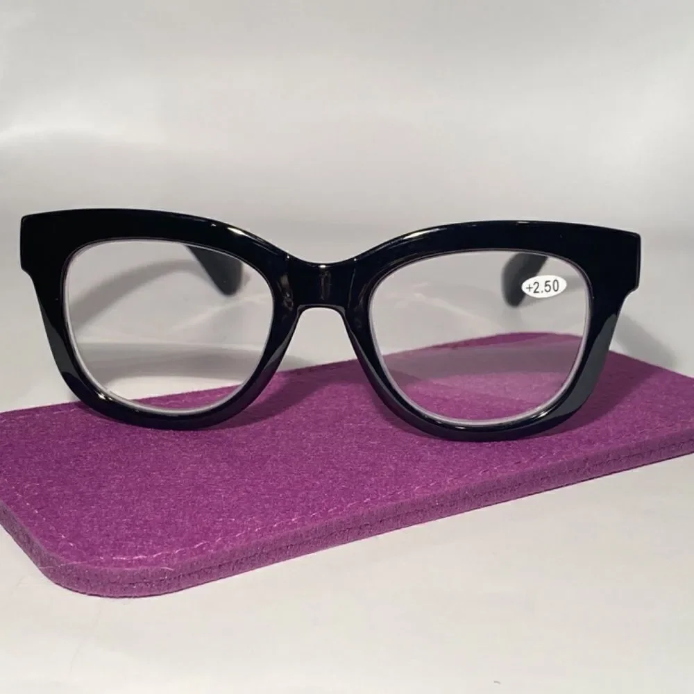 1142 Mona Reading Glasses 2.50 Sq Eyeglasses Black Frames Readers NWT